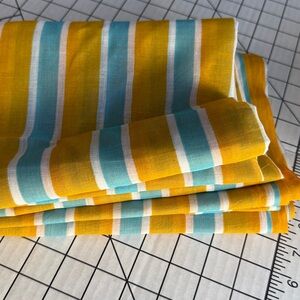 Vintage 1950s Yellow Aqua Striped Cotton Fabric 3 Yards x 44” Mid Century Summer